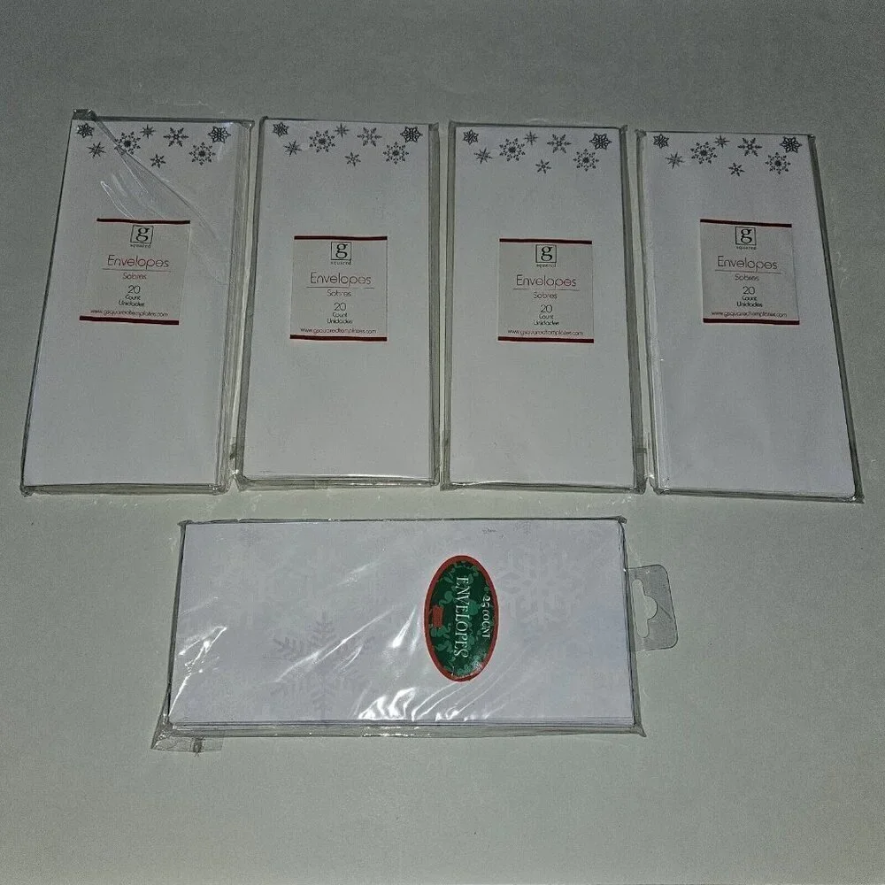 NEW 5 Packs Snowflake Envelopes Christmas Letters White Silver G Squared